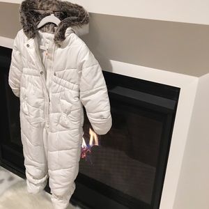 White with Faux Fur Hoodie Snow Suit for Baby Girl